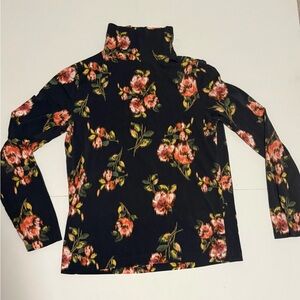 LOFT Dark Gray Floral Long Sleeve Turtleneck Top Large